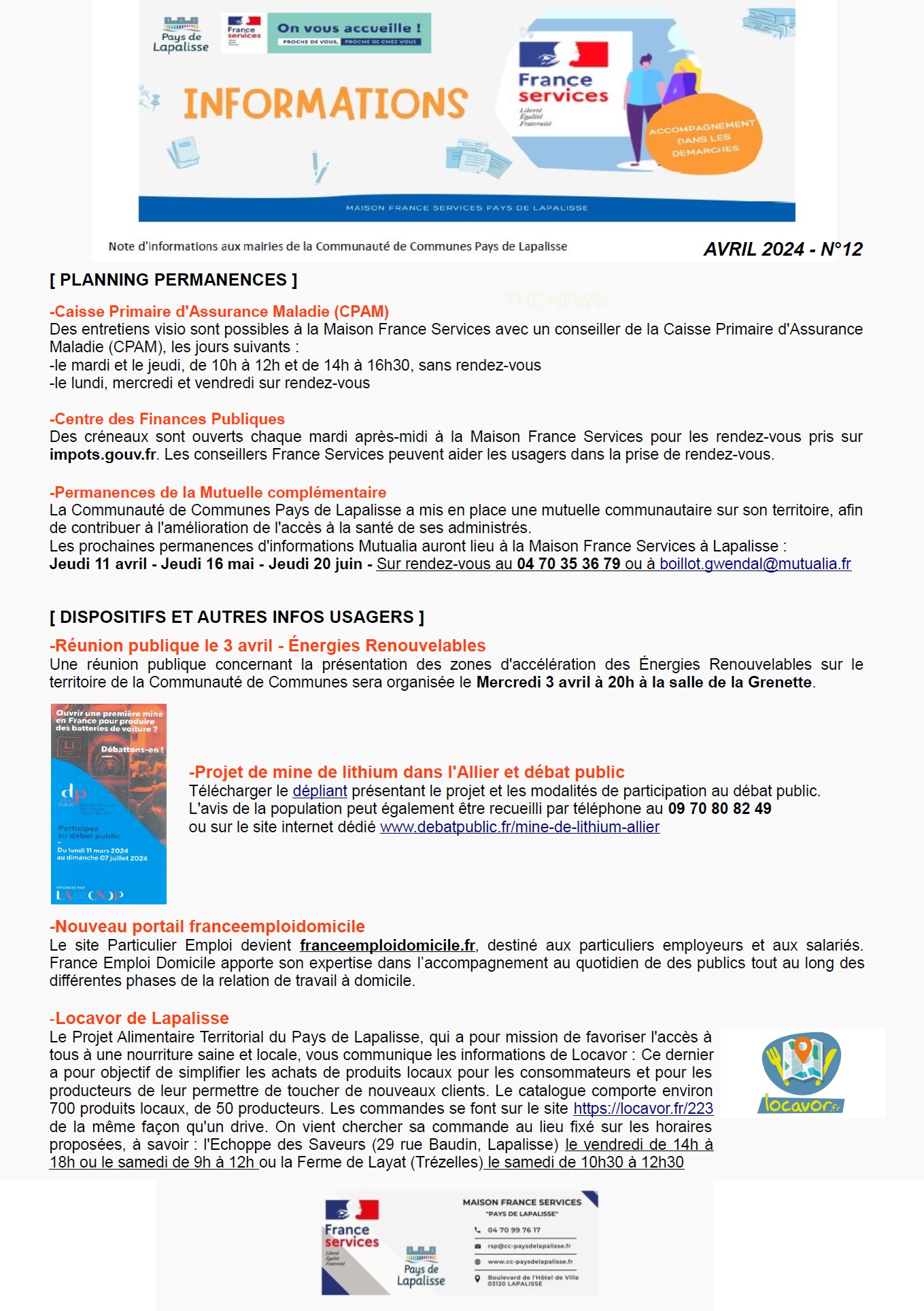 Lettre d'informations 2024 - N°12 Maison France Services Pays de Lapalisse 